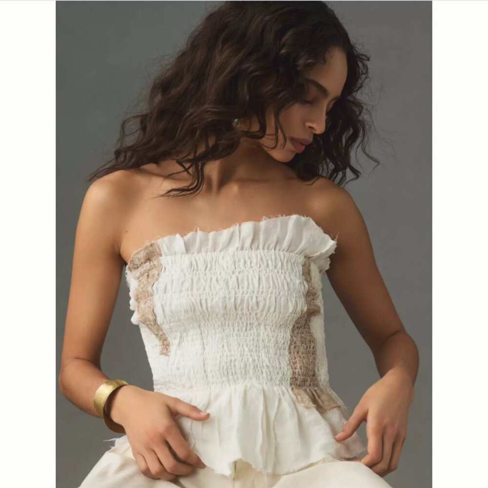 Brand New By Anthropologie Smocked Linen Tube Top